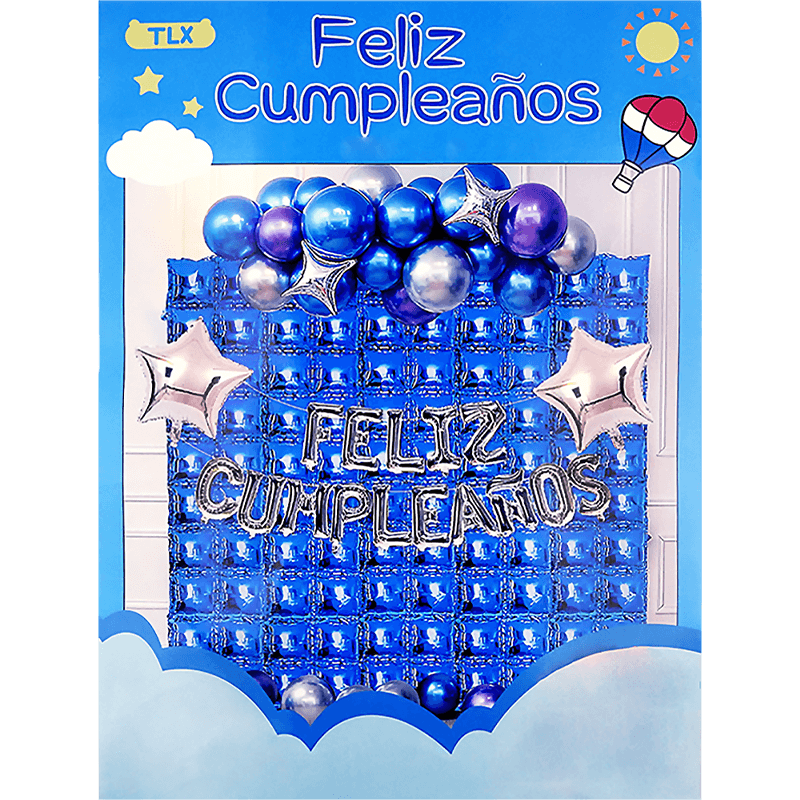 Set Globo Decoración Letrero Feliz Cumpleaños Azul (Paquete 5 piezas)